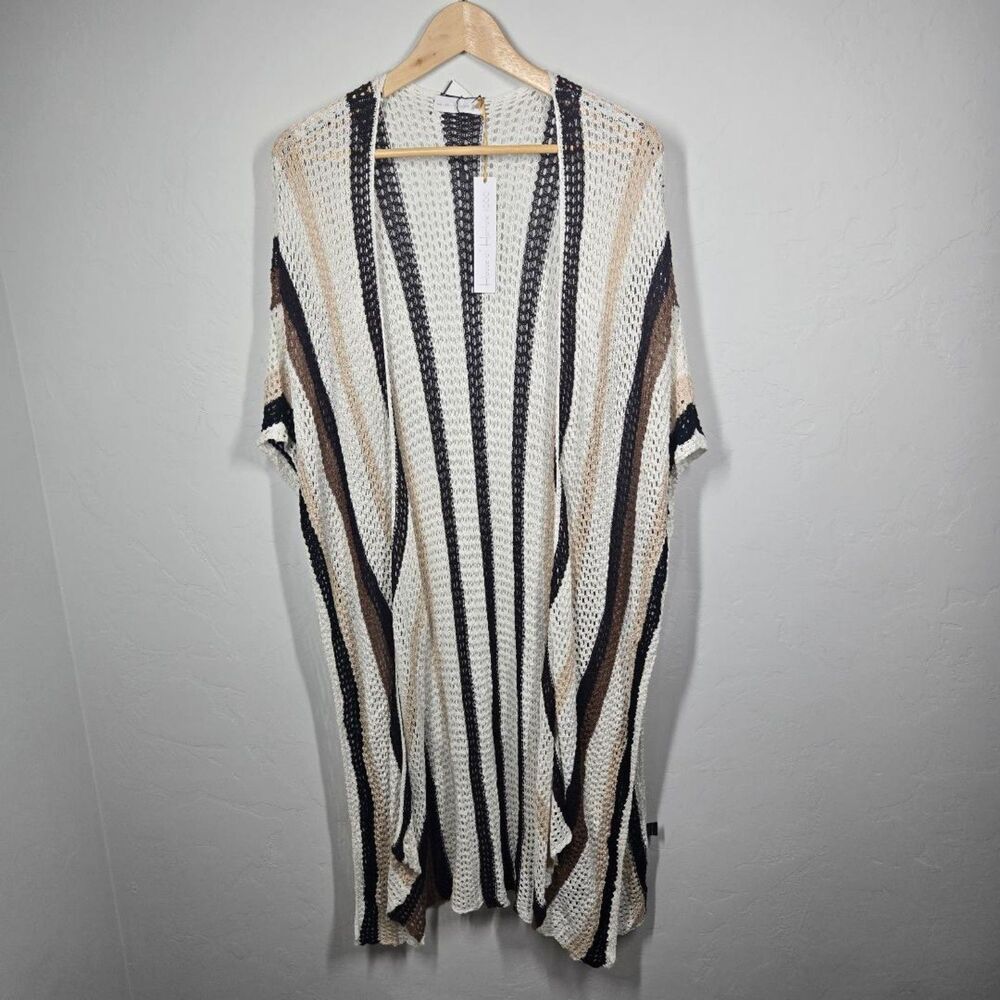 House of Harlow 1960 Striped Open Front Knit Maxi Duster Cardigan Wrap Shawl OS